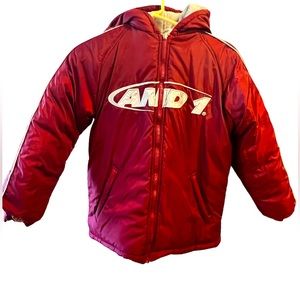 Vintage Burgundy AND 1 Reversible Basketball Jacket with Hood. Size=Youth 14/16